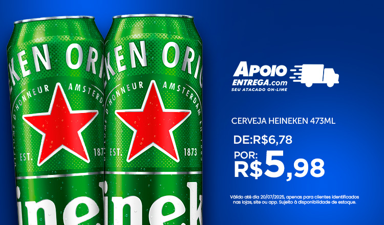 Cerveja Heineken 473ml de: R$6,78 por: R$5,98 até 20/07
